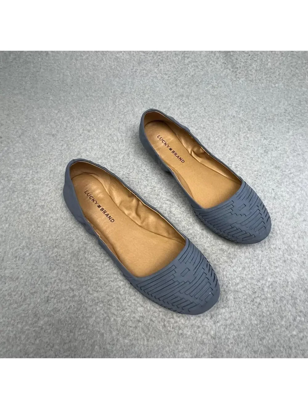 Lucky Brand Ballet Flats Woven Slip On Sz 8.5 Faux Leather Boho Chic Minimalist